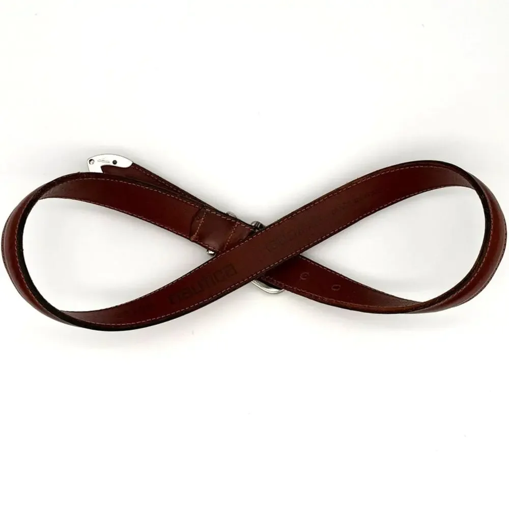 Nautica Leather Belt Brown Size 32 Made in Italy Vintage 90s Y2K Preppy Coastal